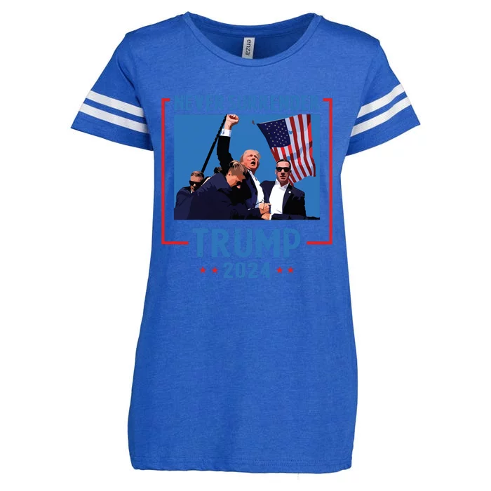 Never Surrender Trump 2024 Enza Ladies Jersey Football T-Shirt