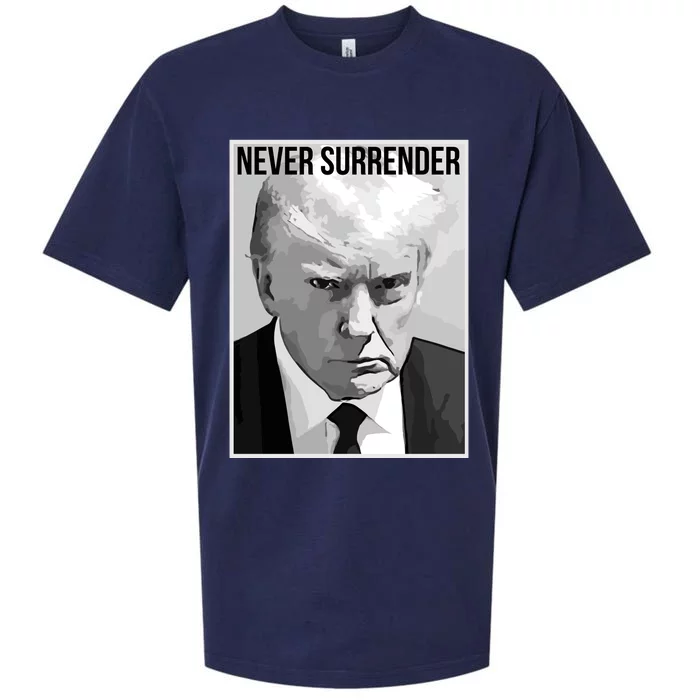 Never Surrender Trump Mugshot 2024 President Legend Sueded Cloud Jersey T-Shirt