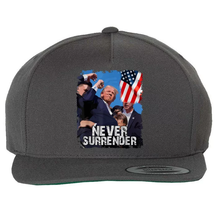 Never Surrender Trump Rushed Offstage With Blood Shooting Wool Snapback Cap