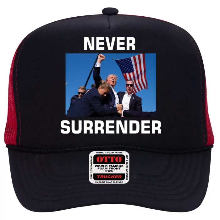 Never Surrender Trump Pennsylvania Rally High Crown Mesh Trucker Hat