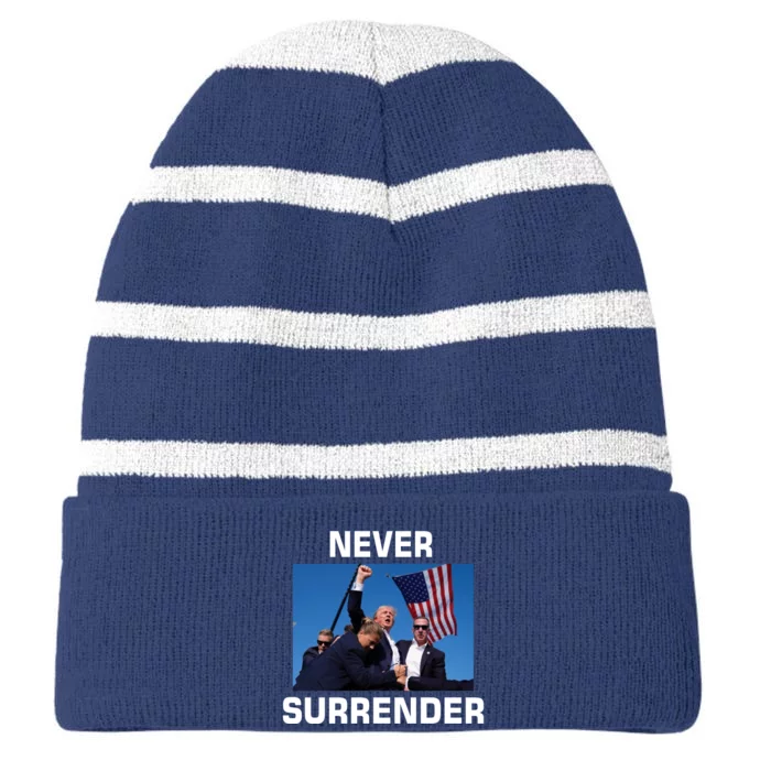 Never Surrender Trump Pennsylvania Rally Striped Beanie with Solid Band