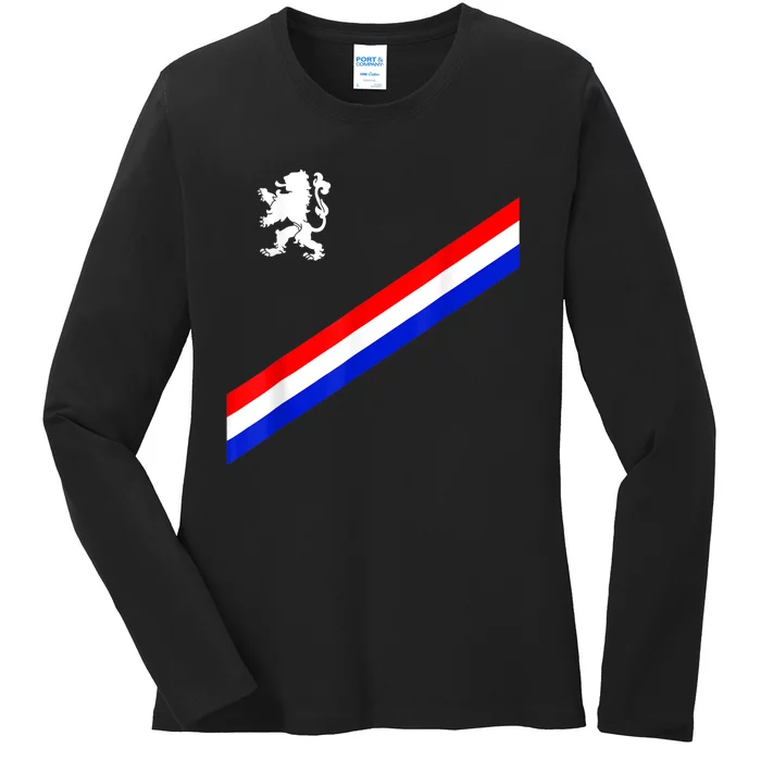 Netherlands Soccer Team Dutch Flag Jersey Football Fans Ladies Long Sleeve Shirt