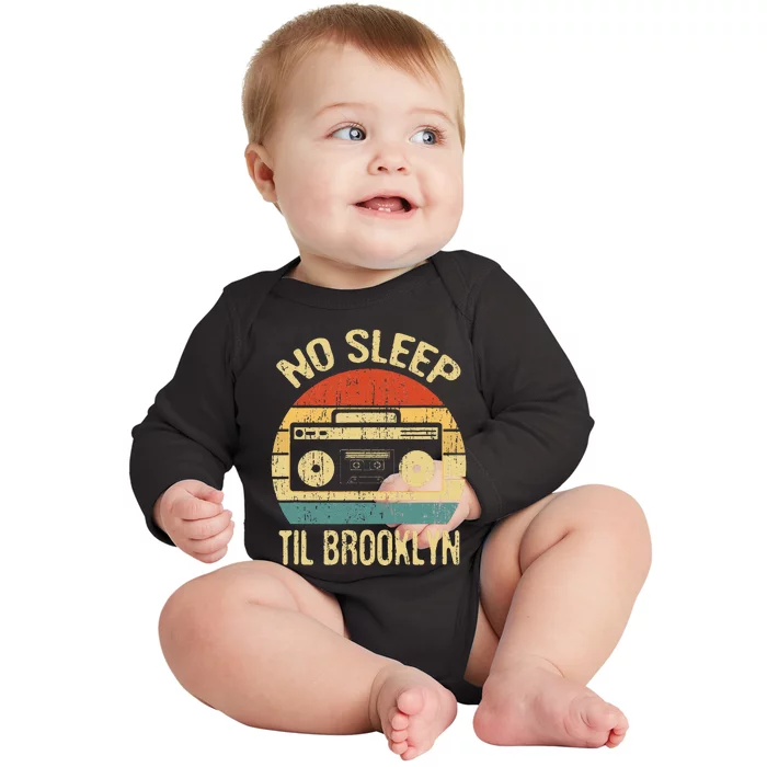 No Sleep Til Brooklyn Retro Old School Stereo Ghetto Blaster Baby Long Sleeve Bodysuit