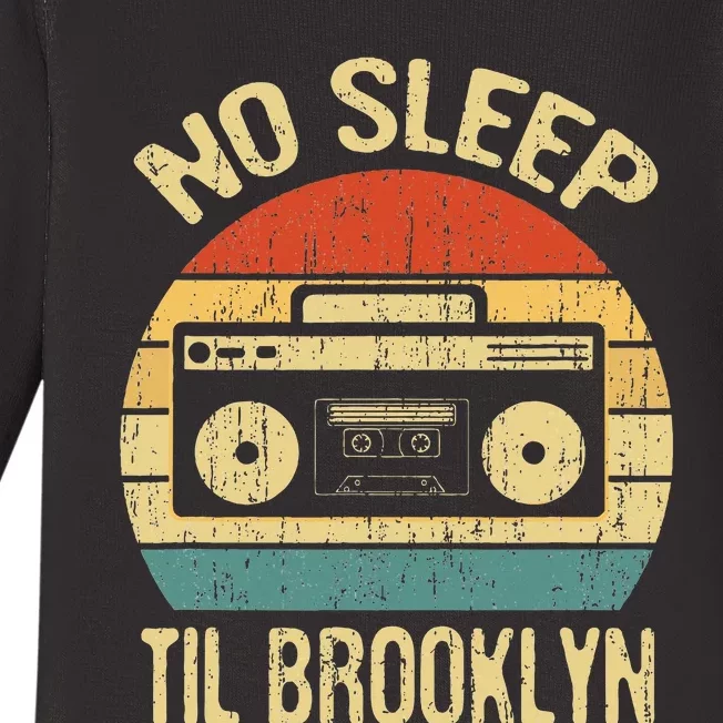 No Sleep Til Brooklyn Retro Old School Stereo Ghetto Blaster Baby Long Sleeve Bodysuit