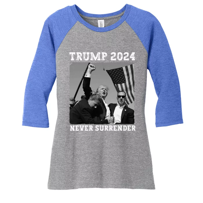 Never Surrender Trump 2024 Save America Trump Women's Tri-Blend 3/4-Sleeve Raglan Shirt