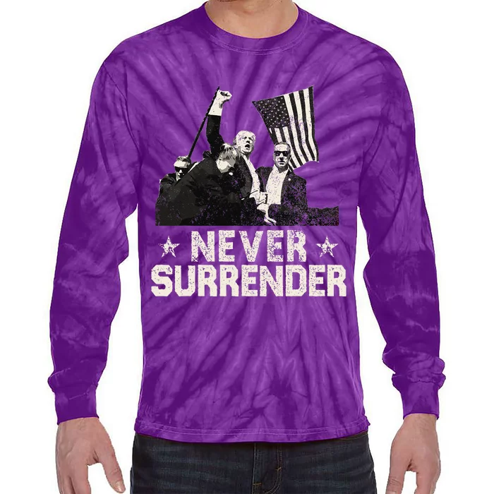 Never Surrender Trump 2024 Tie-Dye Long Sleeve Shirt