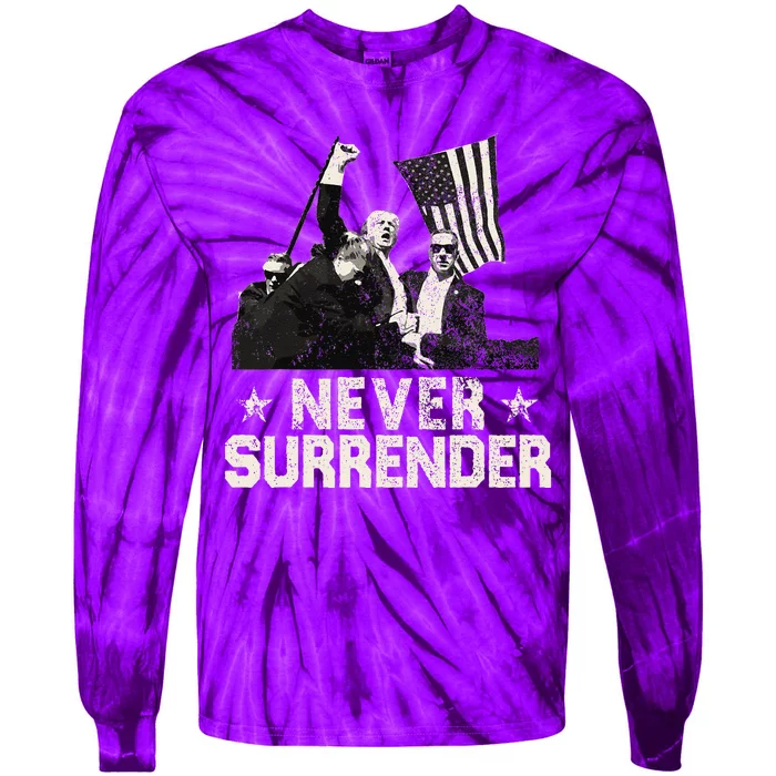 Never Surrender Trump 2024 Tie-Dye Long Sleeve Shirt