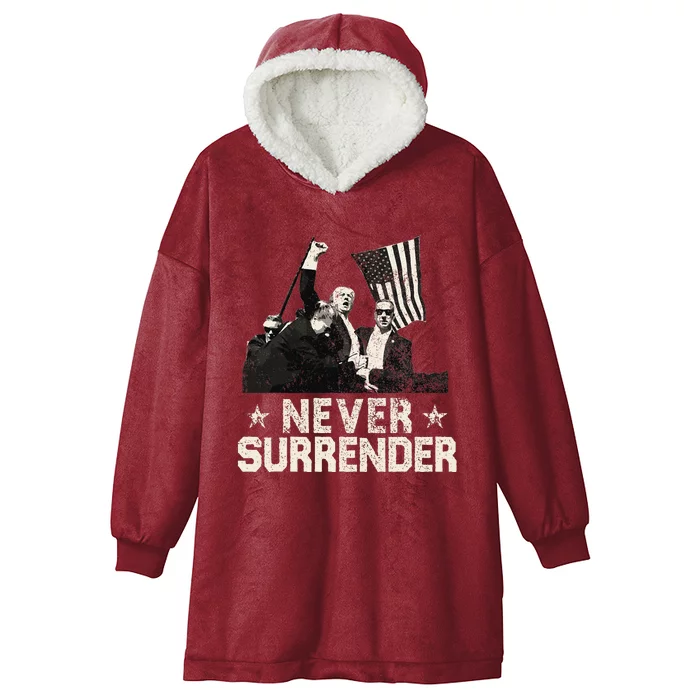 Never Surrender Trump 2024 Hooded Wearable Blanket