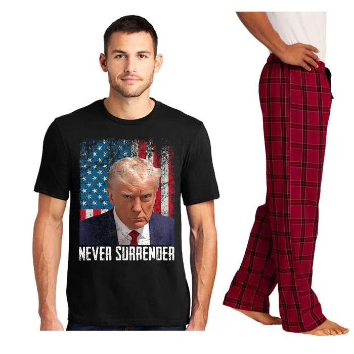 Never Surrender Trump Mug Shot 2024 President American Flag Pajama Set