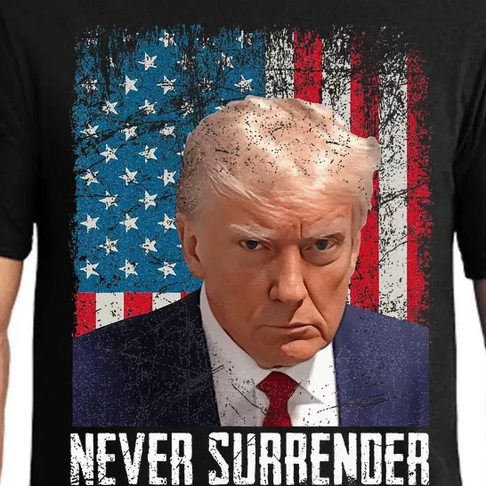 Never Surrender Trump Mug Shot 2024 President American Flag Pajama Set