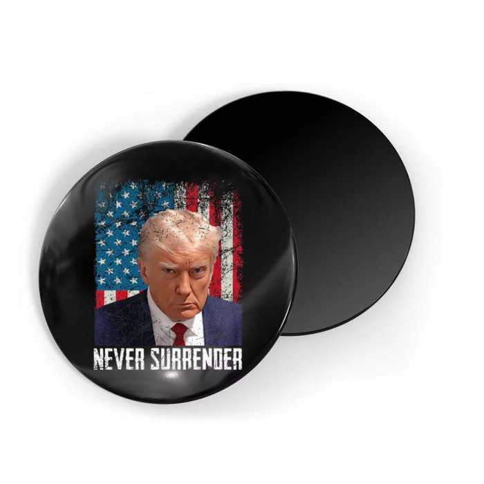 Never Surrender Trump Mug Shot 2024 President American Flag Magnet