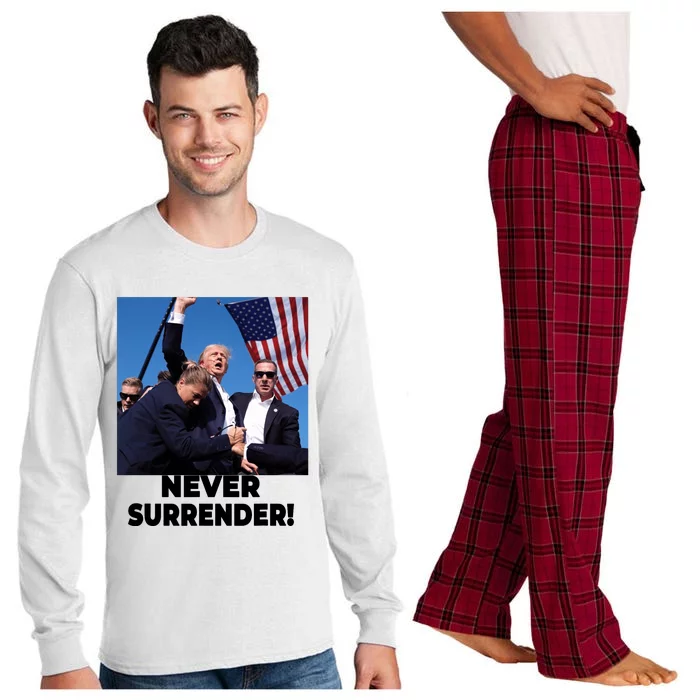 Never Surrender Trump Statement Shooting Pray For Trump Long Sleeve Pajama Set