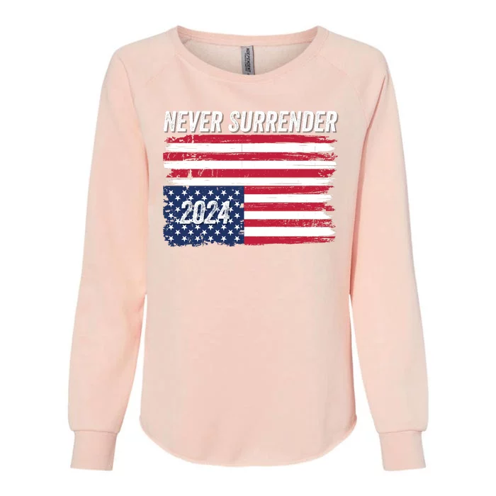 Never Surrender Usa Under Distress Distressed Usa Flag Save Our Republic Womens California Wash Sweatshirt