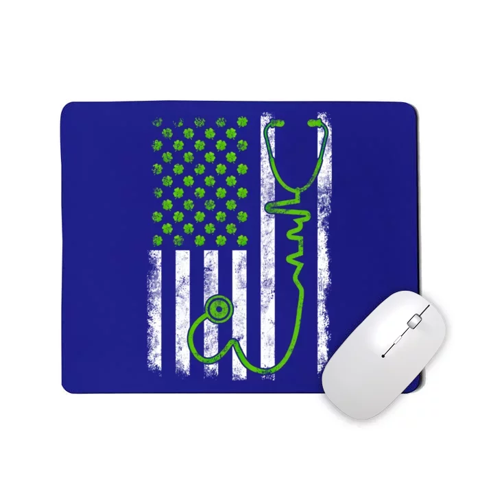 Nurse Shamrock Us Flag Stethoscope Heartbeat St Patricks Day Gift Mousepad