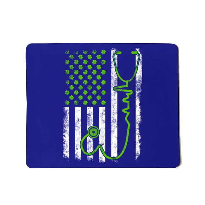 Nurse Shamrock Us Flag Stethoscope Heartbeat St Patricks Day Gift Mousepad