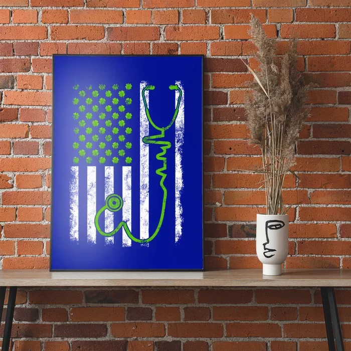 Nurse Shamrock Us Flag Stethoscope Heartbeat St Patricks Day Gift Poster