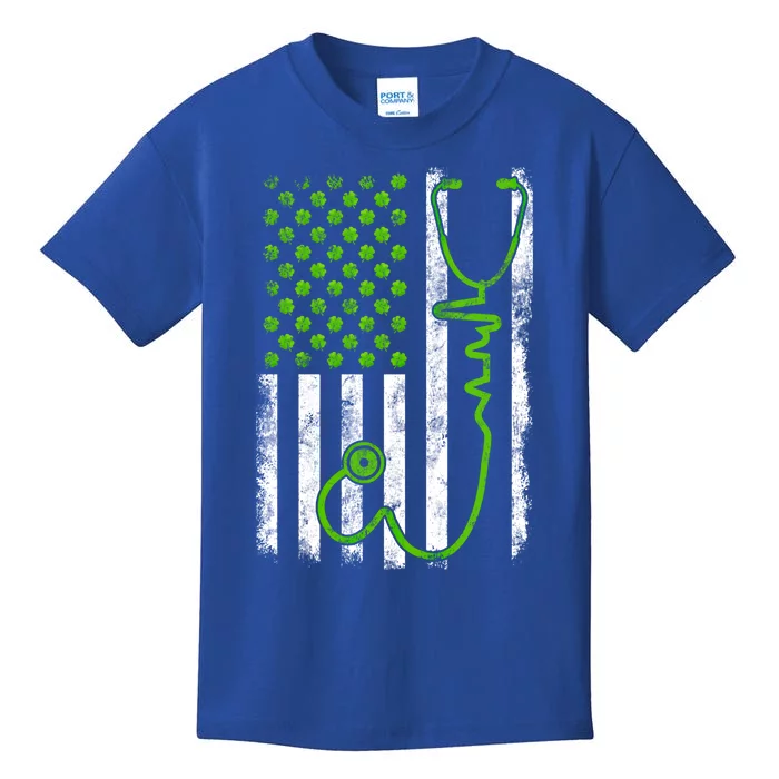 Nurse Shamrock Us Flag Stethoscope Heartbeat St Patricks Day Gift Kids T-Shirt