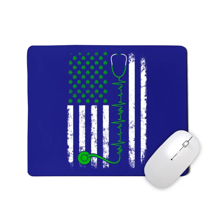 Nurse Shamrock Us Flag Stethoscope St Patricks Day Heartbeat Gift Mousepad