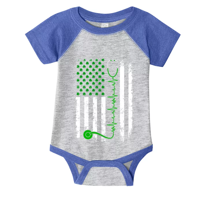 Nurse Shamrock Us Flag Stethoscope St Patricks Day Heartbeat Gift Infant Baby Jersey Bodysuit