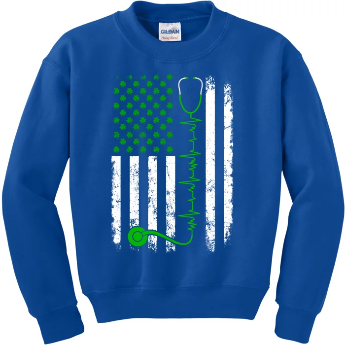 Nurse Shamrock Us Flag Stethoscope St Patricks Day Heartbeat Gift Kids Sweatshirt