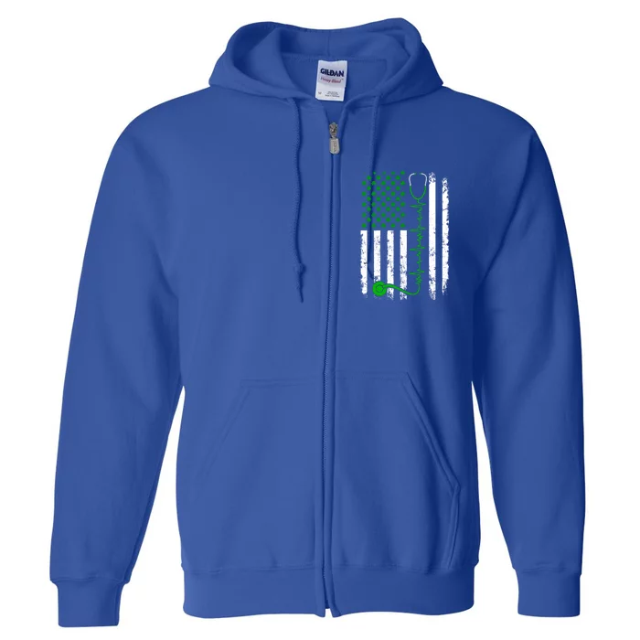 Nurse Shamrock Us Flag Stethoscope St Patricks Day Heartbeat Gift Full Zip Hoodie