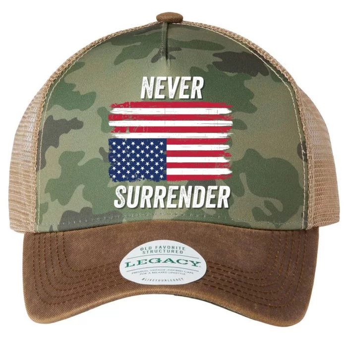 Never Surrender Usa Under Distress Save Our Republic Distressed Usa Flag 2024 Legacy Tie Dye Trucker Hat