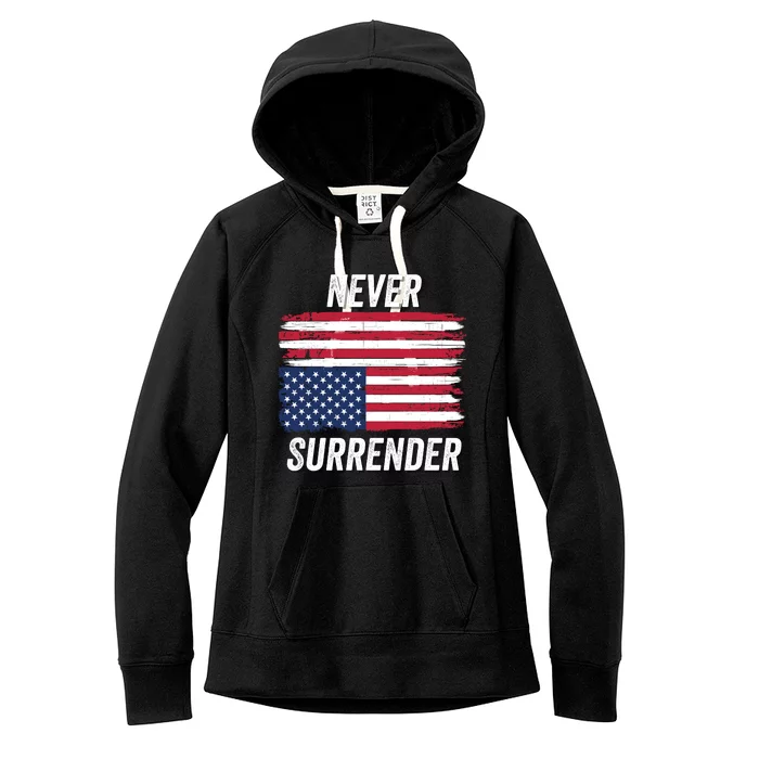 Never Surrender Usa Under Distress Save Our Republic Distressed Usa Flag 2024 Women's Fleece Hoodie