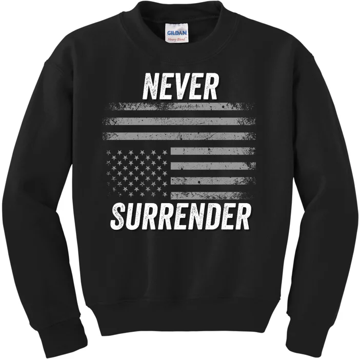 Never Surrender Usa Under Distress Distressed Usa Flag Save Our Republic 2024 Kids Sweatshirt