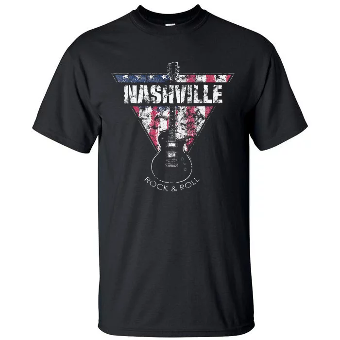 Nashville Souvenir Vintage American Flag Guitar Player Tall T-Shirt