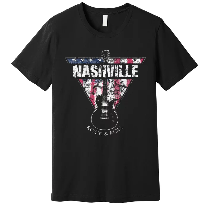 Nashville Souvenir Vintage American Flag Guitar Player Premium T-Shirt