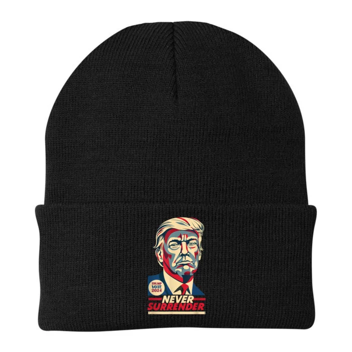 Never Surrender Vote Trump 2024 Vintage Supportive Campaign Knit Cap Winter Beanie