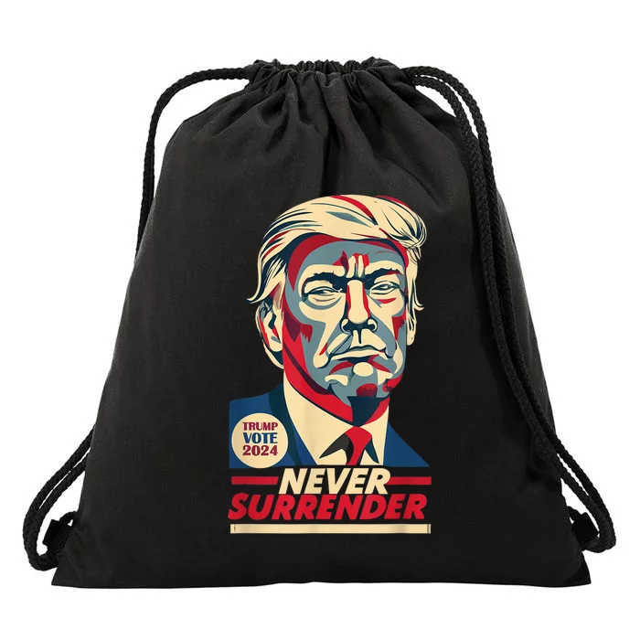 Never Surrender Vote Trump 2024 Vintage Supportive Campaign Drawstring Bag