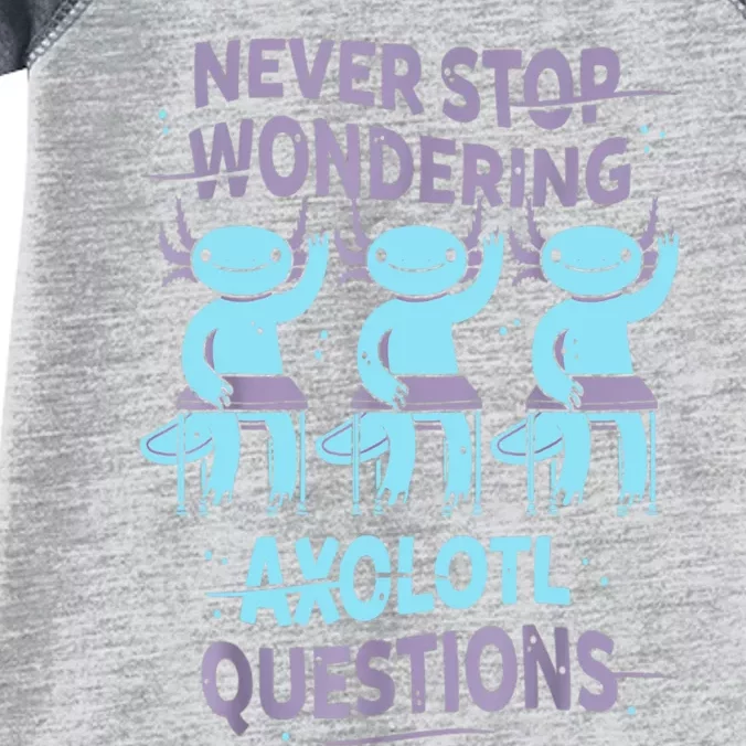 Never Stop Wondering AXOLOTL QUESTIONS For Axolotl Lovers Infant Baby Jersey Bodysuit