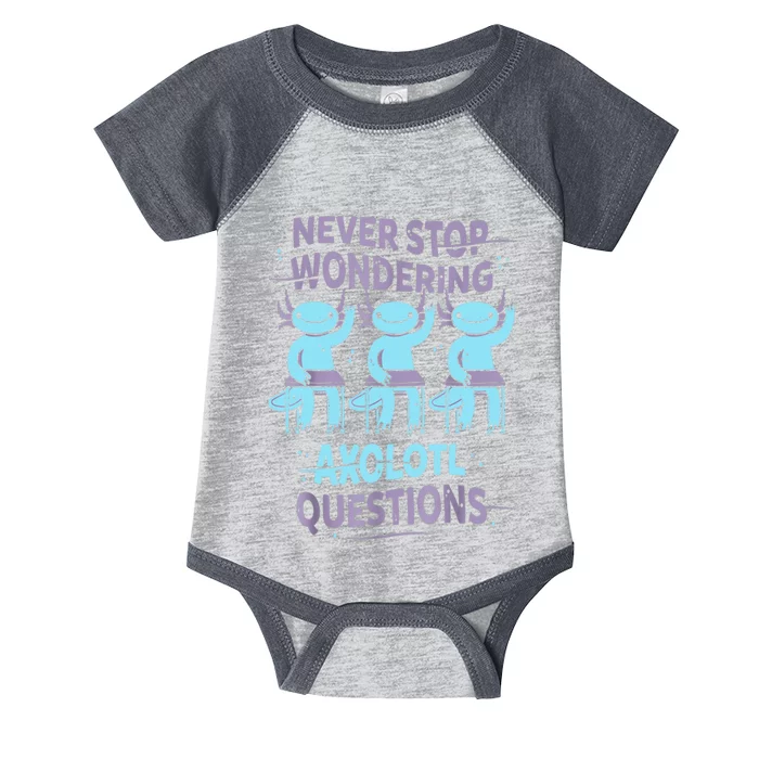 Never Stop Wondering AXOLOTL QUESTIONS For Axolotl Lovers Infant Baby Jersey Bodysuit