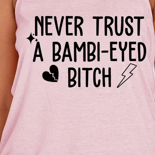 Never Trust A Bambi Eyed Biitch Funny Humor Women's Knotted Racerback Tank