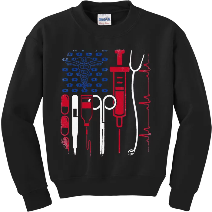 Nurse Tool American Flag Pride 4th Of July Proud Nurse Kids Sweatshirt