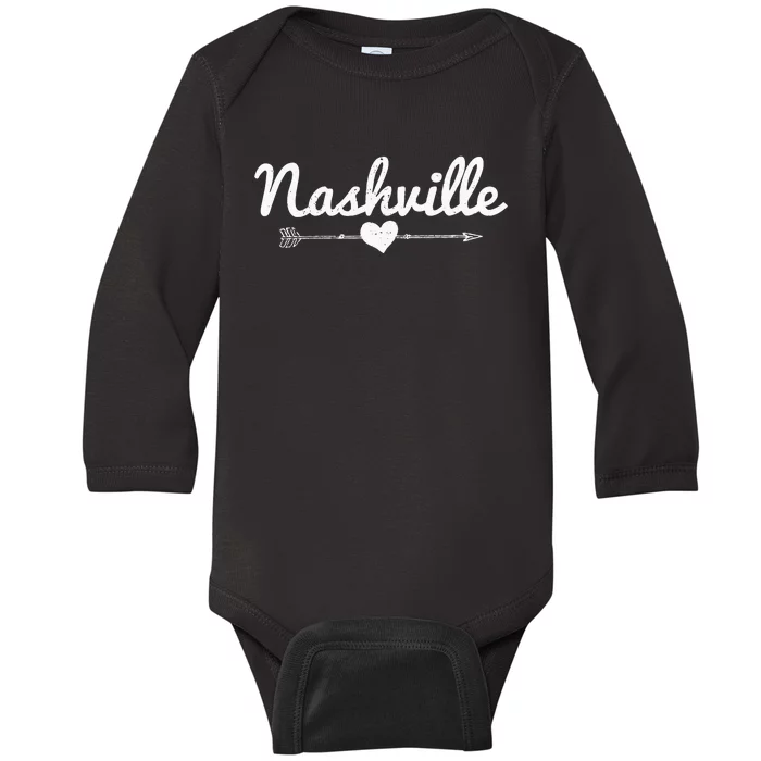 Nashville Tennessee Arrow Heart Music City Souvenir Gift Baby Long Sleeve Bodysuit