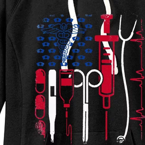 Nurse Tool American Flag Pride 4th Of July Proud Nurse Women's Fleece Hoodie