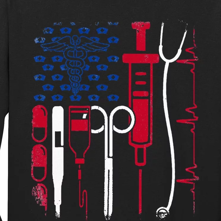 Nurse Tool American Flag Pride 4th Of July Proud Nurse Tall Long Sleeve T-Shirt