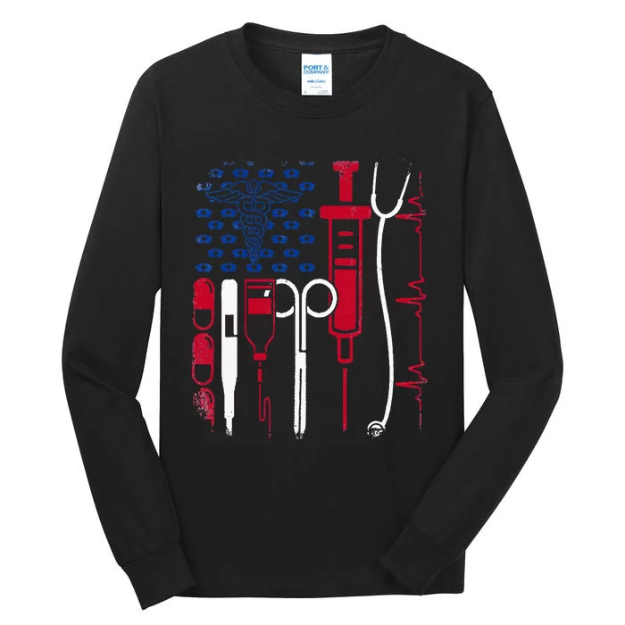 Nurse Tool American Flag Pride 4th Of July Proud Nurse Tall Long Sleeve T-Shirt