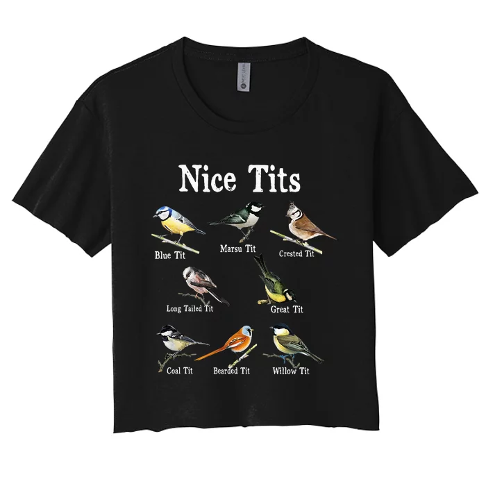 Nice Tits Bird Watching Funny Gifts Adults Birder Humor Women's Crop Top Tee