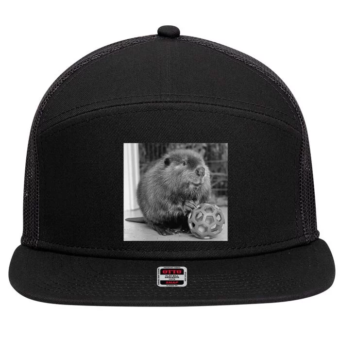 Nibi The Beaver With The Moon Vintage Beaver Lover 7 Panel Mesh Trucker Snapback Hat