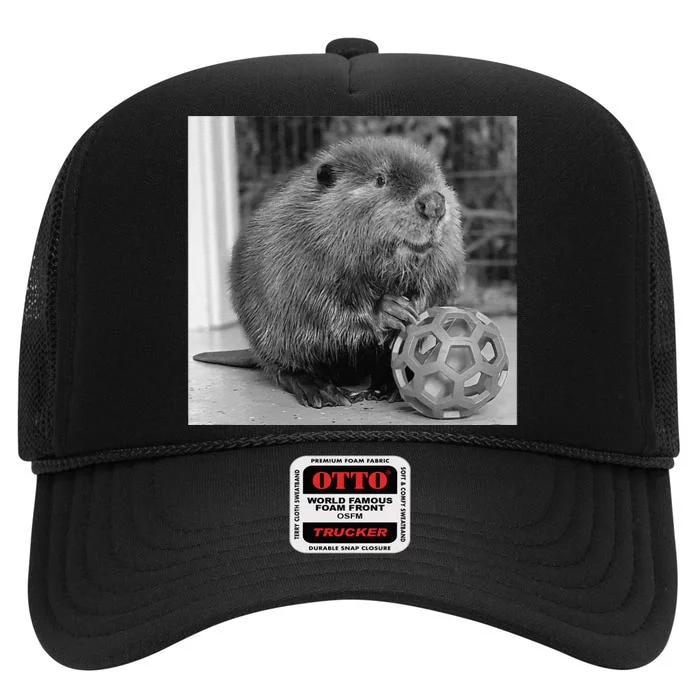 Nibi The Beaver With The Moon Vintage Beaver Lover High Crown Mesh Trucker Hat