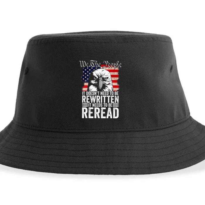 Needs To Be Reread Us Flag Constitution Of The Usa Sustainable Bucket Hat