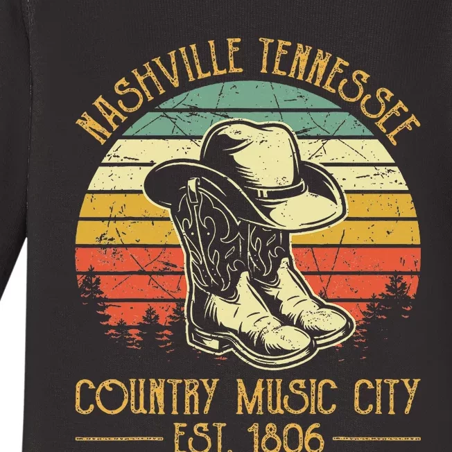 Nashville Tennessee Cowboy Boots Hat Country Music City Baby Long Sleeve Bodysuit