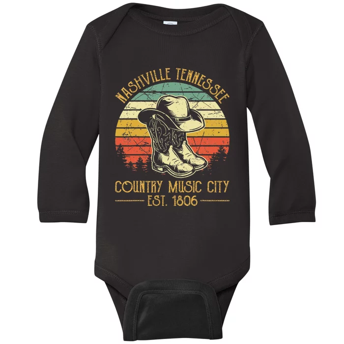 Nashville Tennessee Cowboy Boots Hat Country Music City Baby Long Sleeve Bodysuit