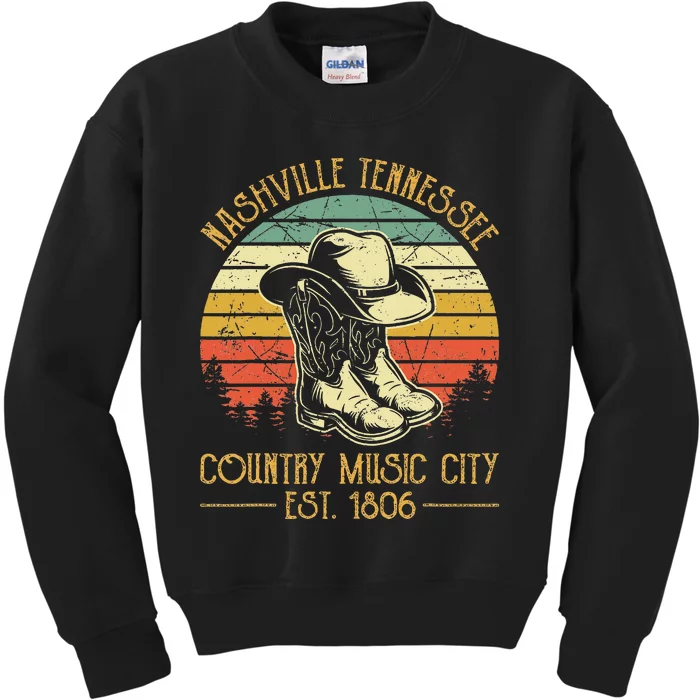 Nashville Tennessee Cowboy Boots Hat Country Music City Kids Sweatshirt