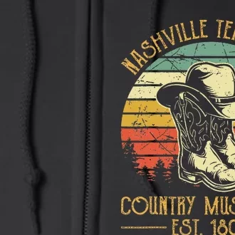 Nashville Tennessee Cowboy Boots Hat Country Music City Full Zip Hoodie