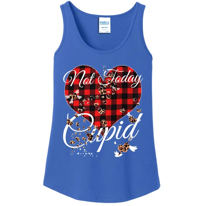 Not Today Cupid Cute Red Plaid Leopard Hearts Valentines Day Gift Ladies Essential Tank