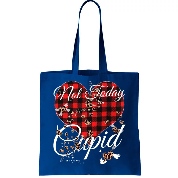 Not Today Cupid Cute Red Plaid Leopard Hearts Valentines Day Gift Tote Bag